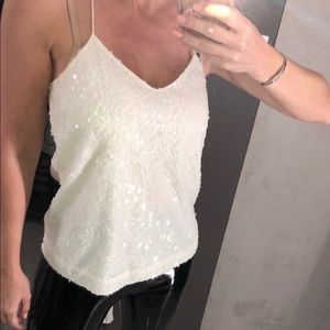 Tibi white sequin camisole top